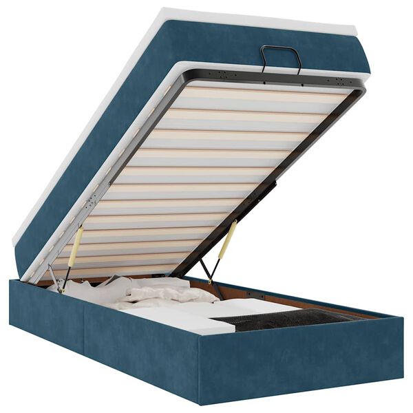 vidaXL Estrutura de cama otomana com colch&atilde;o azul escuro Veludo