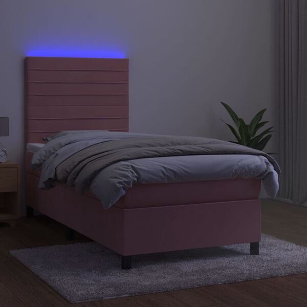 vidaXL Cama box spring c/ colch&atilde;o/LED 100x200 cm veludo rosa