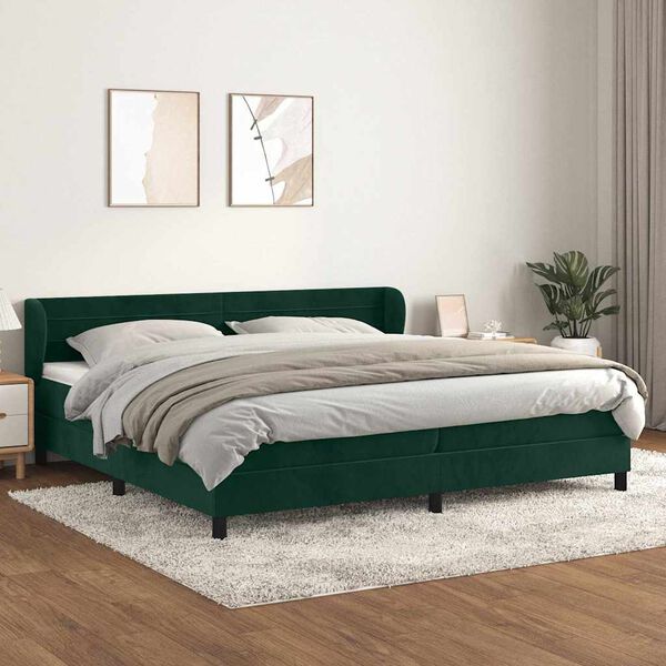 vidaXL Cama com molas/colch&atilde;o 200x200 cm veludo verde-escuro
