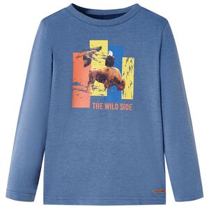 vidaXL T-shirt de manga comprida para crian&ccedil;a azul mesclado 116