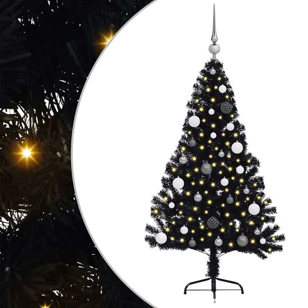 vidaXL &Aacute;rvore de Natal Artificial Pr&eacute;-iluminada Preto 150 cm PVC