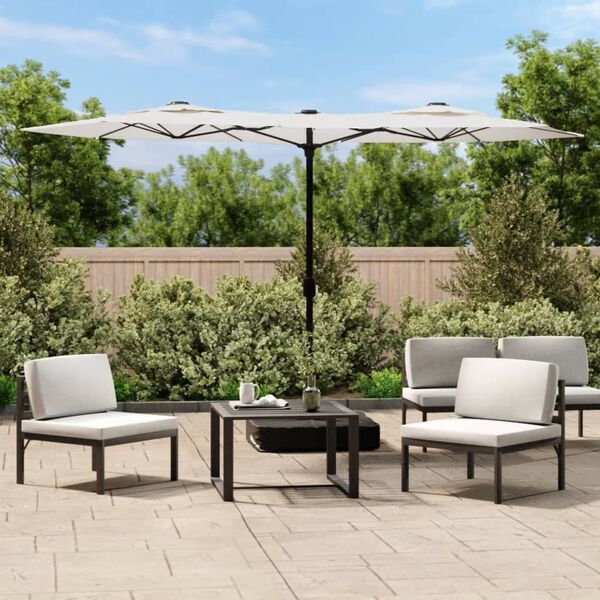 vidaXL Guarda-sol de jardim com cabeça dupla 316x145 cm branco areia