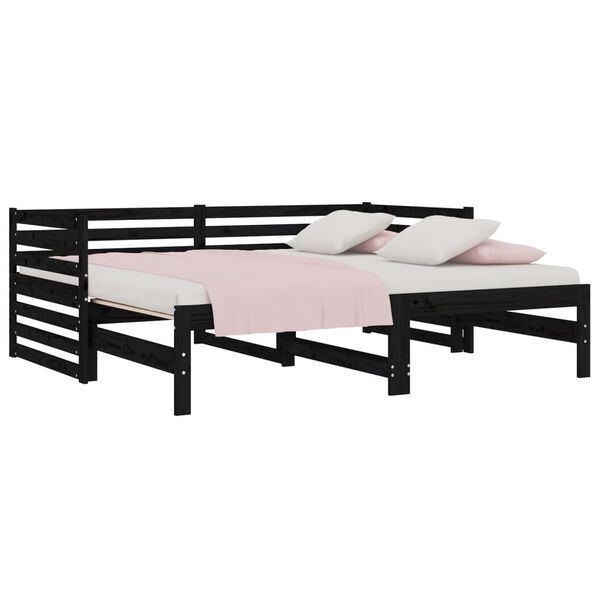 vidaXL Estrutura sof&aacute;-cama de puxar 2x(90x190) cm pinho maci&ccedil;o preto