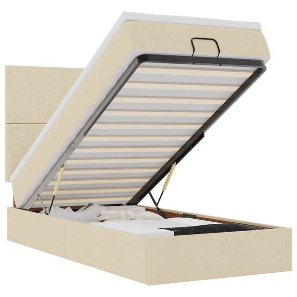 vidaXL Estrutura de cama otomana com creme de colch&atilde;o 90x190cm tecido