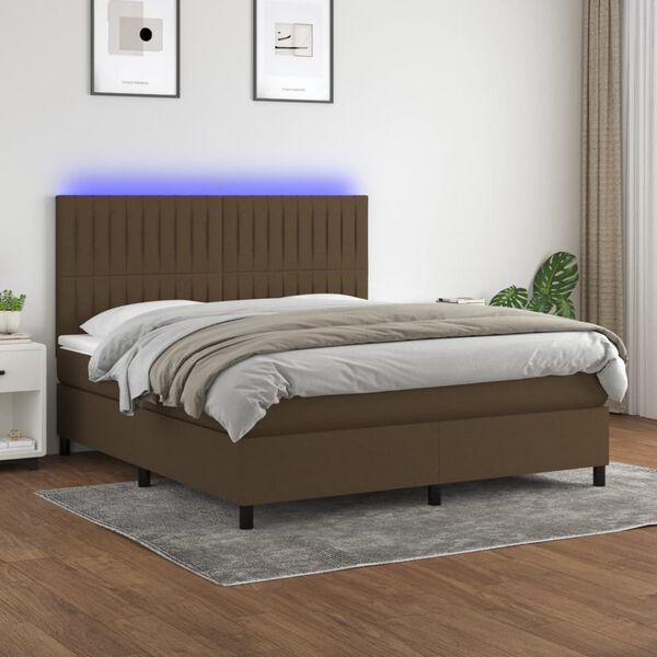 vidaXL Cama box spring c/ colch&atilde;o/LED 160x200cm tecido castanho-escuro
