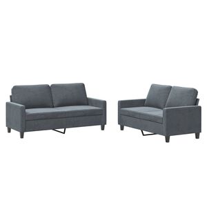 vidaXL 2 pcs conjunto de sof&aacute;s com almofad&otilde;es veludo cinzento-escuro