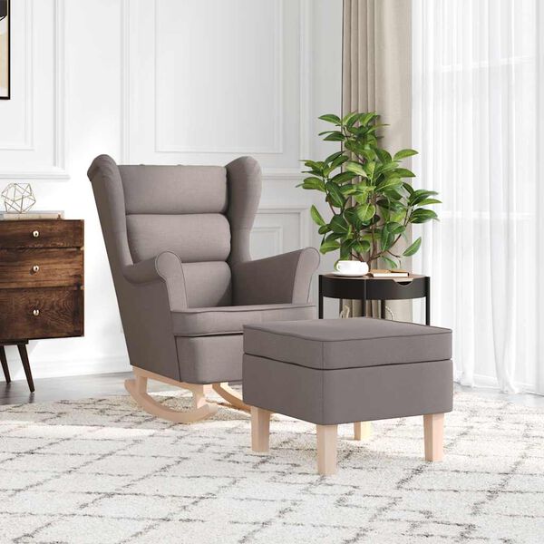 vidaXL Cadeira de baloi&ccedil;o com apoio de p&eacute;s tecido cinzento-acastanhado