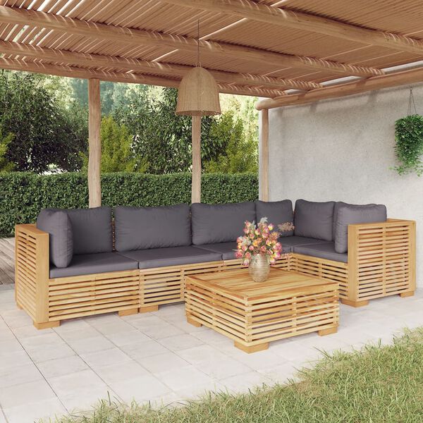 vidaXL 6 pcs conjunto lounge jardim c/ almofad&otilde;es madeira teca maci&ccedil;a