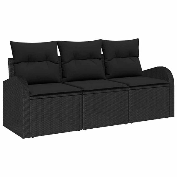 vidaXL Conjunto de Sof&aacute; de Jardim 3 pcs Preto Rattan Sint&eacute;tico
