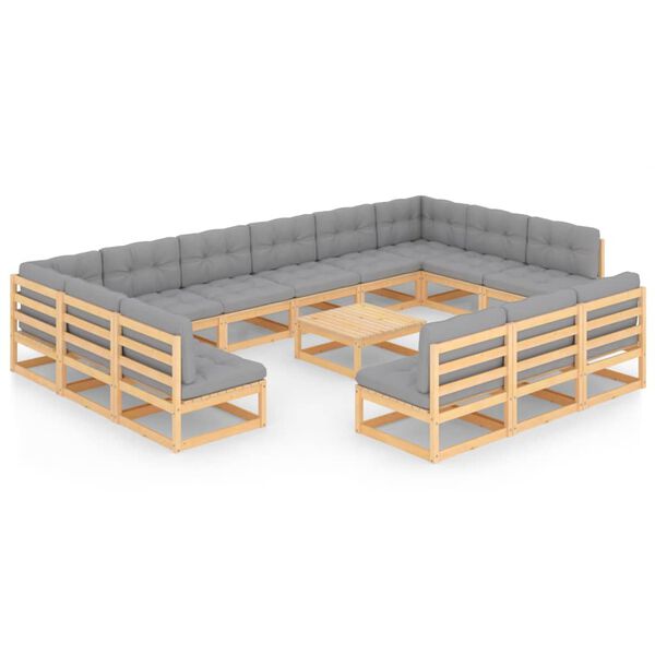 vidaXL 14 pcs conjunto lounge de jardim com almofad&otilde;es pinho maci&ccedil;o