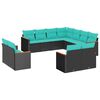 vidaXL Conjunto de sof&aacute; de jardim com 11 pe&ccedil;as e almofadas em rattan sint&eacute;tico preto