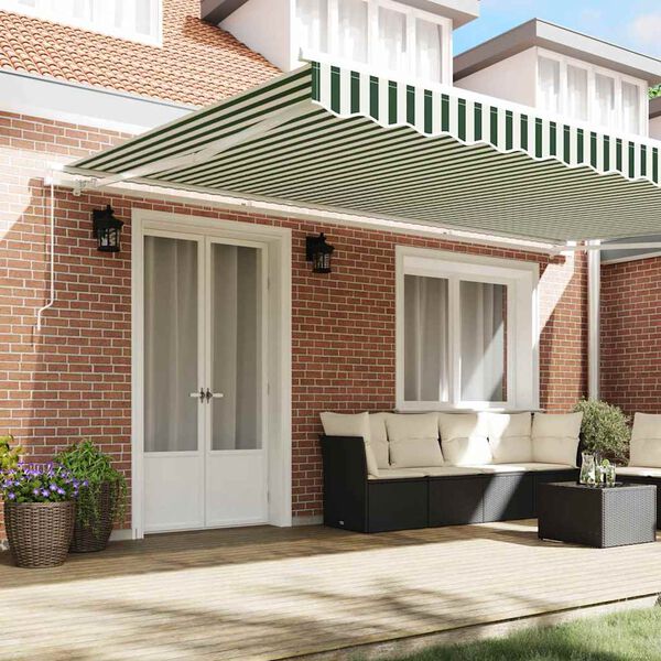 vidaXL Toldo Retr&aacute;til Verde e Branco 500 &times; 300 cm Poli&eacute;ster, Metal