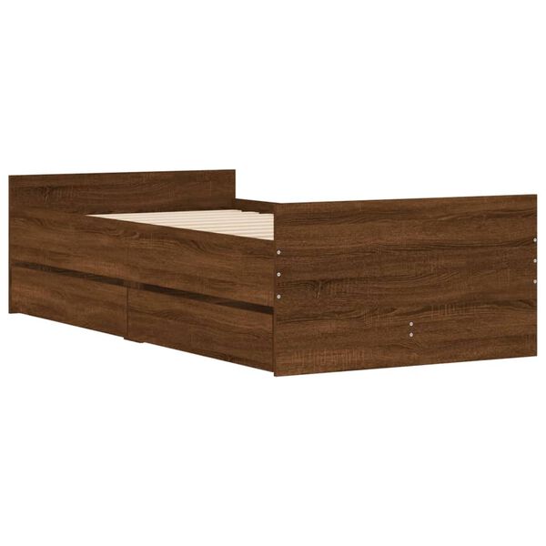 vidaXL Estrutura de cama com gavetas 90x190 cm carvalho castanho