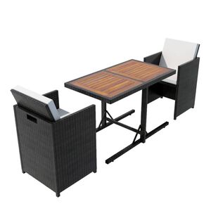 vidaXL 3 pcs conjunto bistr&ocirc; com almofad&otilde;es vime PE preto