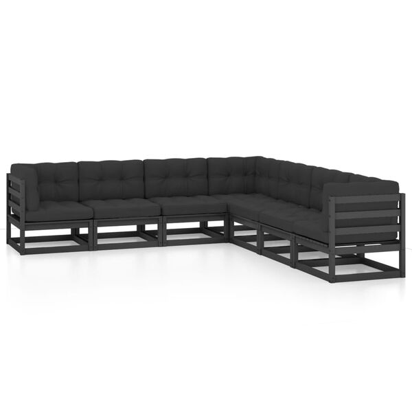vidaXL 7 pcs conjunto lounge de jardim c/ almofad&otilde;es pinho maci&ccedil;o