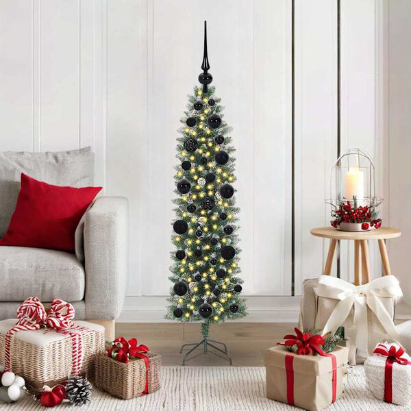 vidaXL Árvore Slim de Natal Artificial Verde e Branco 120 cm