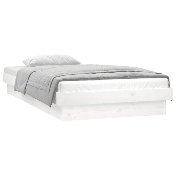 vidaXL Estrutura de cama c/ luzes LED 90x200 cm madeira maciça branco
