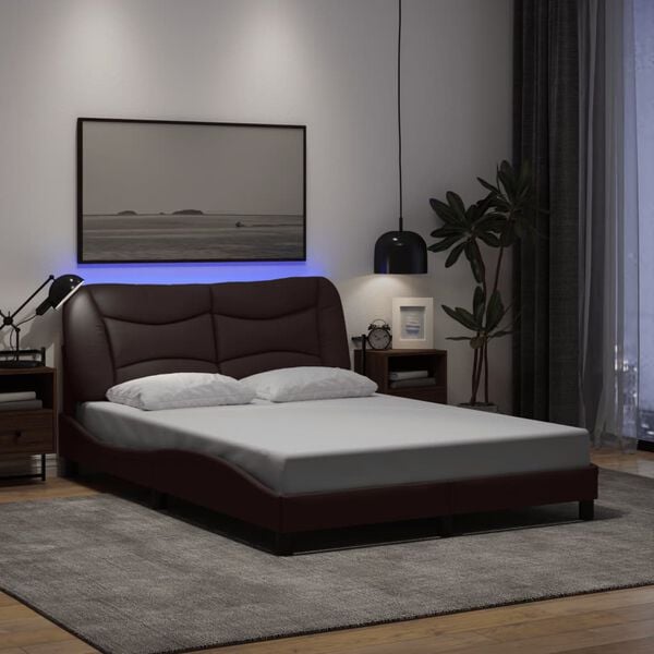 vidaXL Estrutura de cama com LED sem colch&atilde;o Hvar 140x200 cm tecido