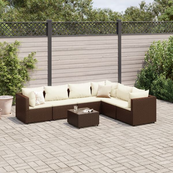 vidaXL 7 pcs conjunto lounge de jardim c/ almofad&otilde;es vime PE castanho