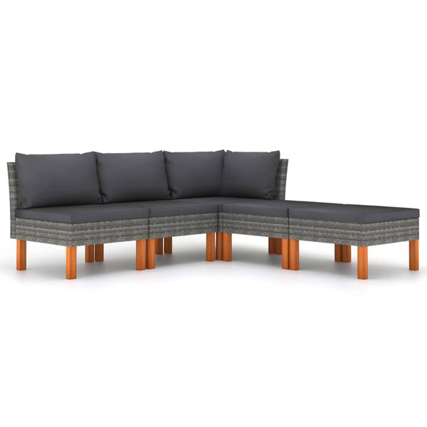 vidaXL 5 pcs conjunto lounge de jardim c/ almofad&otilde;es vime PE cinzento