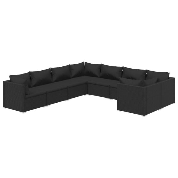 vidaXL 8 pcs conjunto lounge de jardim c/ almofad&otilde;es vime PE preto