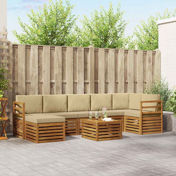 vidaXL Conjunto de Sof&aacute; Sectional com almofada 8 pcs Natural e Bege