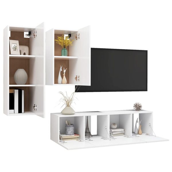 vidaXL 4 pcs conjunto de móveis de TV derivados de madeira branco