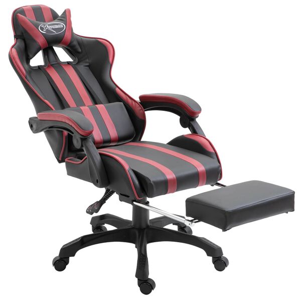 vidaXL Cadeira de gaming c/ apoio p&eacute;s couro artificial vermelho tinto