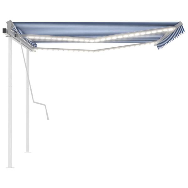 vidaXL Toldo retr&aacute;til manual com luzes LED 4,5x3 m azul e branco