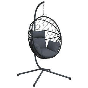 vidaXL Cadeira forma de ovo suspensa c/ suporte vime/a&ccedil;o antracite