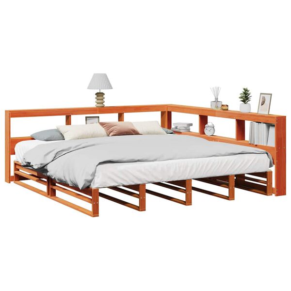 vidaXL Cama com estante sem colch&atilde;o 200x200 cm pinho maci&ccedil;o