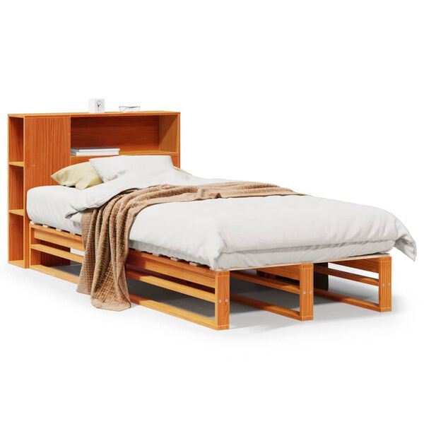 vidaXL Cama com estante sem colch&atilde;o 100x200 cm madeira maci&ccedil;a