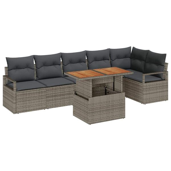 vidaXL Conjunto de Sof&aacute; de Jardim 7 pcs Cinzeto Rattan Sint&eacute;tico