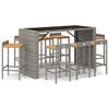 vidaXL 9 pcs conjunto de bar p/ jardim vime PE/ac&aacute;cia maci&ccedil;a cinzento