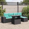 vidaXL 6 pcs conjunto sof&aacute;s jardim c/ almofad&otilde;es vime PE/ac&aacute;cia preto