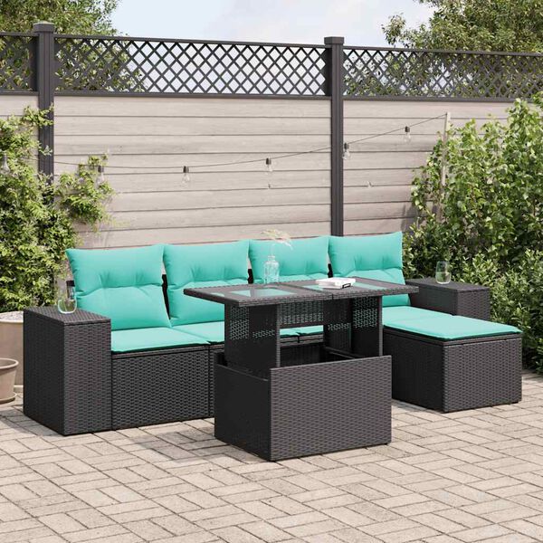 vidaXL 6 pcs conjunto sof&aacute;s jardim c/ almofad&otilde;es vime PE/ac&aacute;cia preto