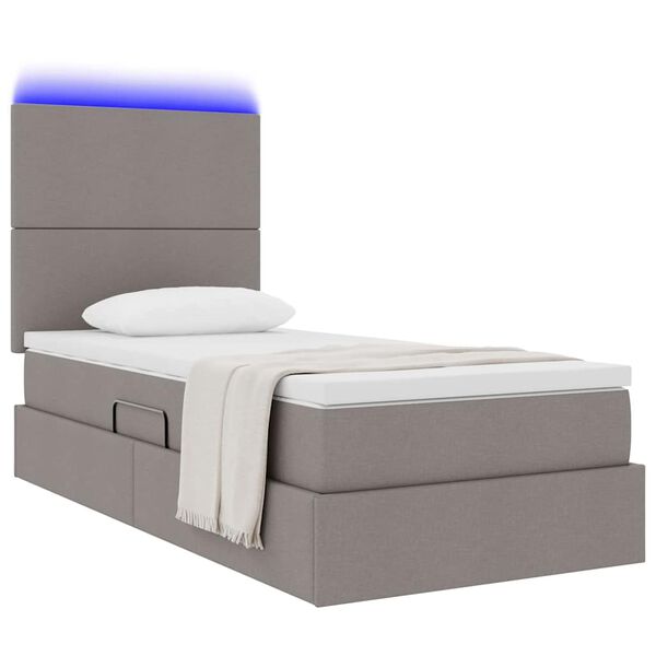 vidaXL Cama com arruma&ccedil;&atilde;o e LED Cinzento-acastanhado 90 x 190 cm