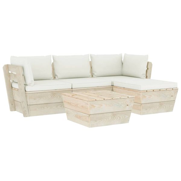 vidaXL 5 pcs conjunto lounge de paletes + almofad&otilde;es madeira de abeto