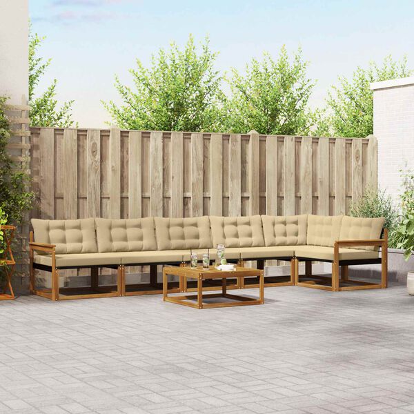 vidaXL Conjunto de Sof&aacute;s para Exterior 7 pcs Natural e Bege