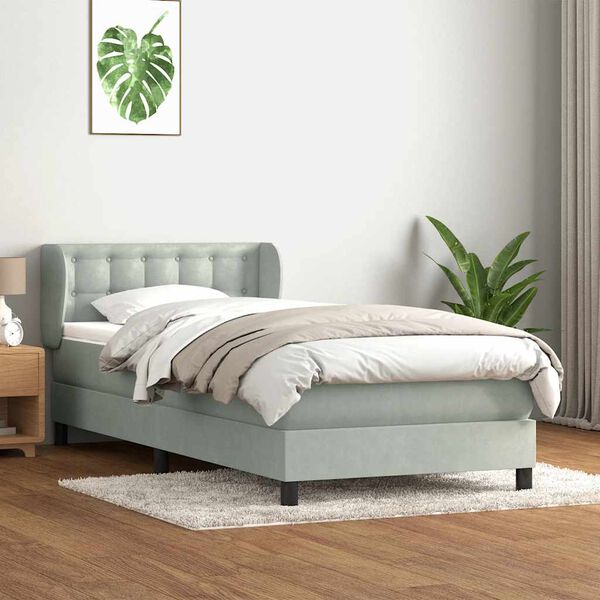 vidaXL Cama box spring com colch&atilde;o 100x210 cm veludo cinzento claro