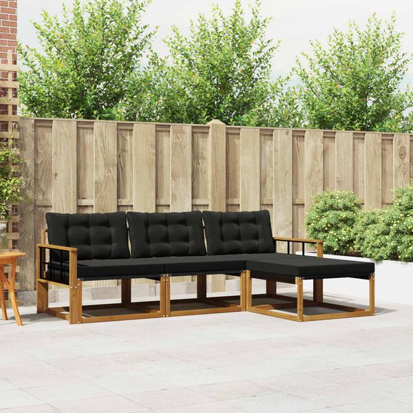 vidaXL Conjunto de Sof&aacute;s para Exterior 4 pcs Natural e Preto