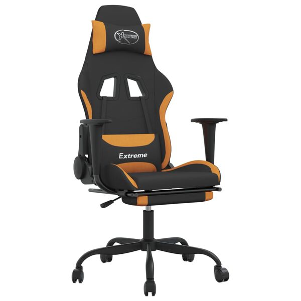 vidaxL Cadeira de gaming com apoio para os pés tecido preto e laranja