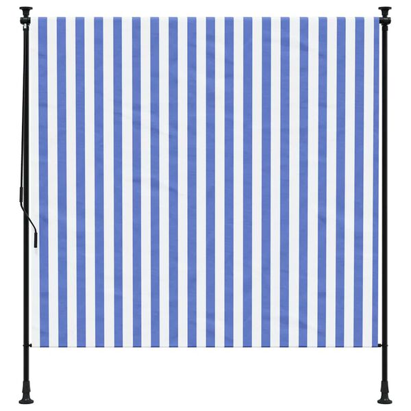 vidaXL Estore de rolo para exterior 150x270cm tecido/a&ccedil;o azul e branco