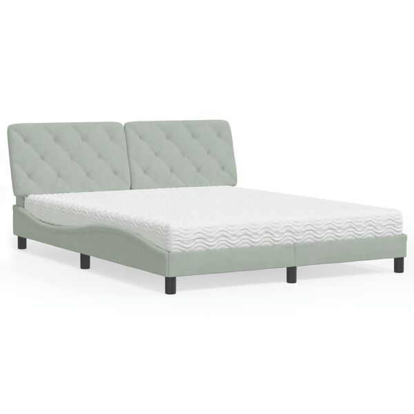 vidaXL Cama com colch&atilde;o 160x200 cm veludo cinzento-claro