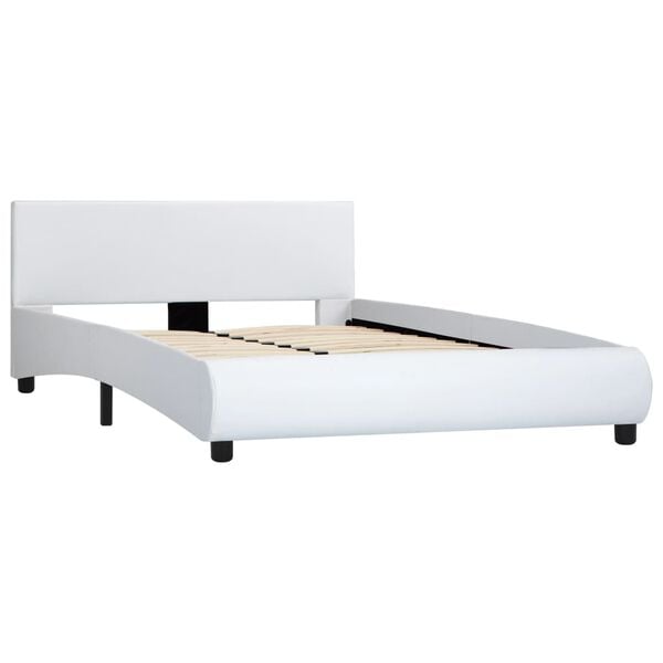vidaXL Estrutura de cama c/ LED 120x200 cm couro artificial branco