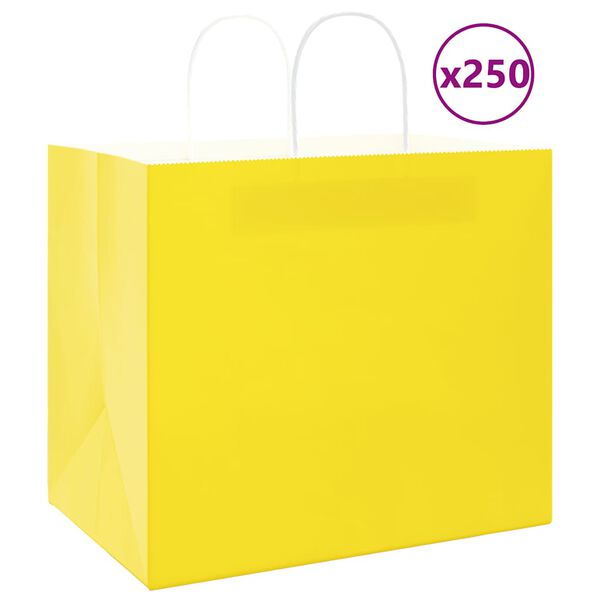 vidaXL Sacos de papel 250 unid com al&ccedil;as amarelo 32x22x28 cm