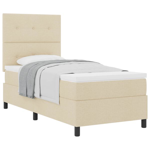 vidaXL Cama Box com colch&atilde;o com cabeceira Creme 90 x 190 cm tecido