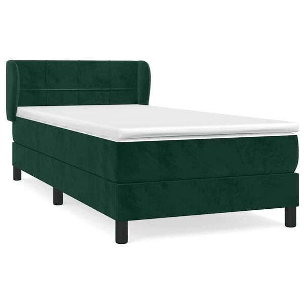 vidaXL Cama com molas/colch&atilde;o 100x200 cm veludo verde-escuro
