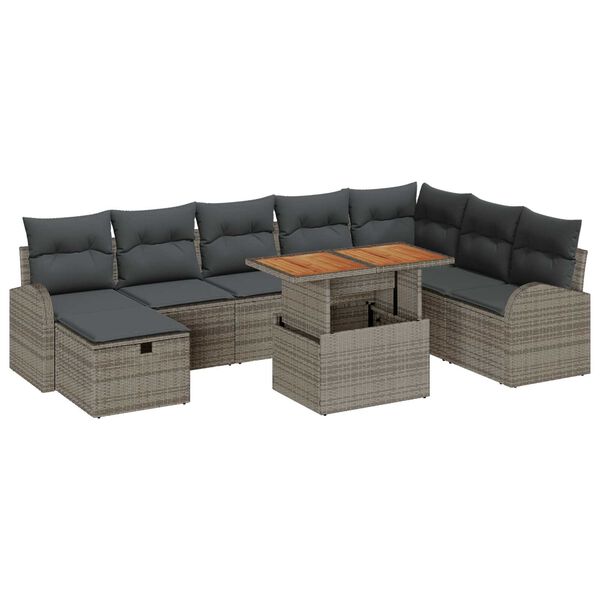 vidaXL Conjunto de Sof&aacute; de Jardim 9 pcs Cinzeto Rattan Sint&eacute;tico