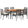 vidaXL 7 pcs conjunto de jantar p/ jardim c/ almofad&otilde;es vime PE preto